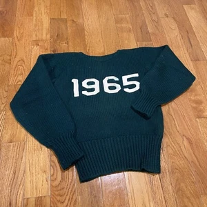 True Vintage V Stitched Collar 1965 Green Knit Crewneck Sz S - Picture 1 of 7