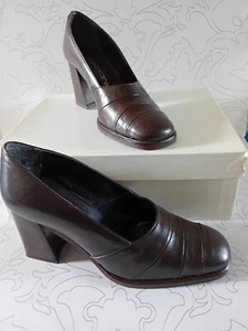 Donna Karen Womens Dark Brown Leather Block Heel Shoes Size EU 36, Made in Italy - Picture 1 of 12