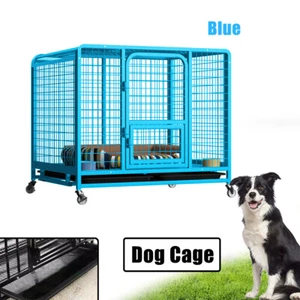 Jumbo Anti-Bite Metal Dog Cage Heavy Pet Crate Playpen Kennel Wheels with Tray - Picture 1 of 22