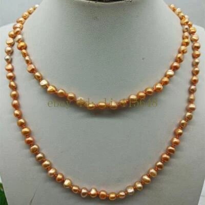 Colar de pérolas cultivadas em água doce laranja 6-7mm fecho prata 18-28" joia presente - Imagem 1 de 3