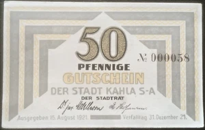 50 Pfennig Stadt Kahla 1921 Serienschein Gutschein Notgeld #24.11.b - Bild 1 von 2