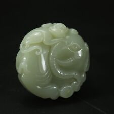 Genuine Chinese HeTian Natural Jade Gemstone Carving Monkey&Elephant Pendant