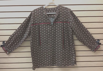 XL HOMEMADE BROWN BALL DESIGN NATIVE AMERICAN INDIAN LONG SLEEVE RIBBON SHIRT - Image 1 of 4