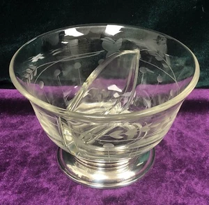 Vintage Revere Gewürzschale aus geätztem Glas mit schwerem Sterling Silber Fuß - Bild 1 von 9