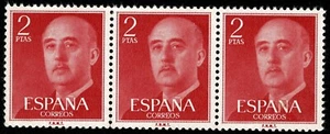 Bloque de 3 sellos de España 1955 Franco 2 pesetas Edifil 1157 rojo nuevos - Imagen 1 de 2
