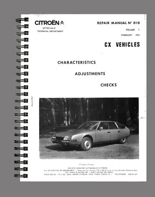 CITROËN CX 1975 MKI RIPARAZIONE MANUALE OFFICINA MANUALE LIBRO DI ASSISTENZA ... - Immagine 1 di 4