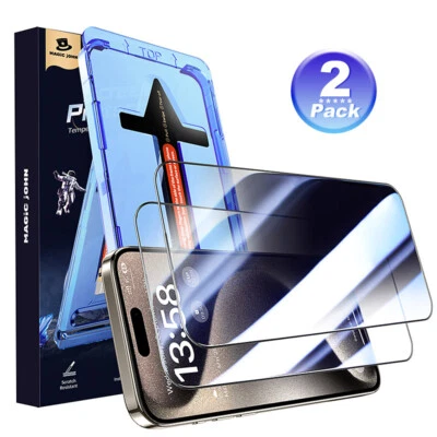 MAGIC JOHN 2 Pack for iPhone 16 Pro Max Plus tempered Glass Screen Protector - Image 1 of 4