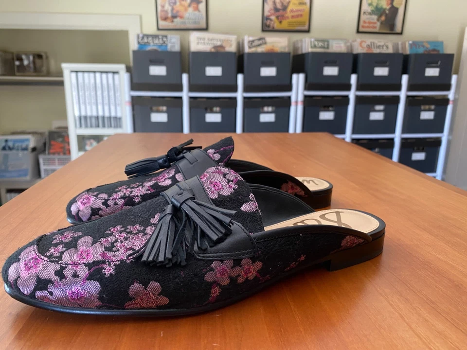 Sam Edelman кожи Париж жаккард цветочный вишневый цветок мулы размер 9- изящный! - Изображение 1 из 1