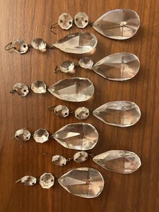 Vintage Crystal (24) Prisms 8 PC Set Teardrop Pendant Faceted 2" - Picture 1 of 12