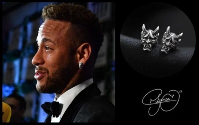 Men’s Neymar,  Distressed Silver, Horned Devil, Satan, Designer Stud Earrings - Image 1 of 4