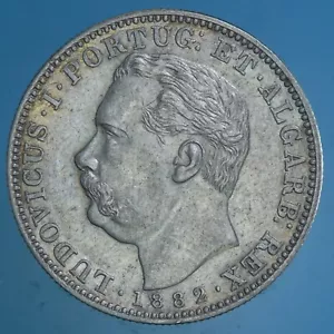 INDIA PORTOGHESE LUIGI I RUPIA 1882 ARGENTO SILVER COIN SPL CURRENCY - Imagen 1 de 2