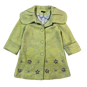 Ryu Embellished Pea Coat Wool Blend Wide Collar Green Gray Small - Picture 1 of 7
