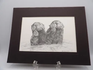 Sea Otters Print Andrew Kozak Black White Matted 12" x 9" Marine Life - Picture 1 of 4