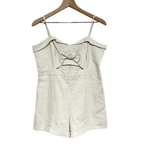 Bardot Bridgette Linen Blend Romper Womens Size 8 Front Cut-Out Spaghetti Strap - Picture 1 of 9