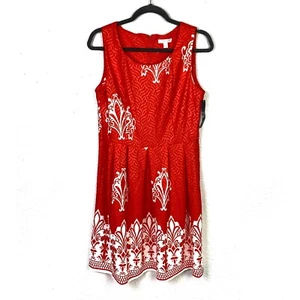 NWT New York & Company Sleeveless Orange White Damask Skater Dress M $64.95 - Picture 1 of 6