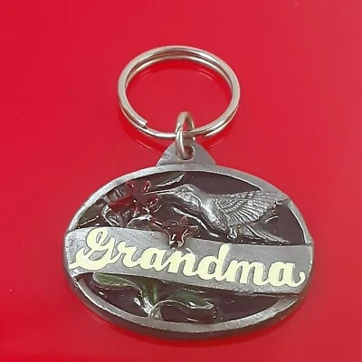 Vintage Siskiyou Buckle Co. 1985 Pewter Enamel Hummingbird Grandma Key Chain   - Image 1 of 4