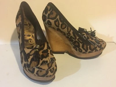 Sam Edelman Wesley Cuña Whisky Tacones Plataforma Mocasines Animales Borlas Gamuza NUEVO Foto 1 de 4
