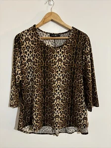 Lilia Size L Women’s Top Brown Black Animal Print Short Sleeve Cotton Polyester - Picture 1 of 12