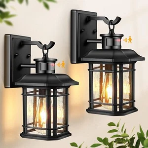 Motion Sensor Outdoor Wall Light Fixture Waterproof Light Anti-Rust Lanterns 2PC - Picture 1 of 9