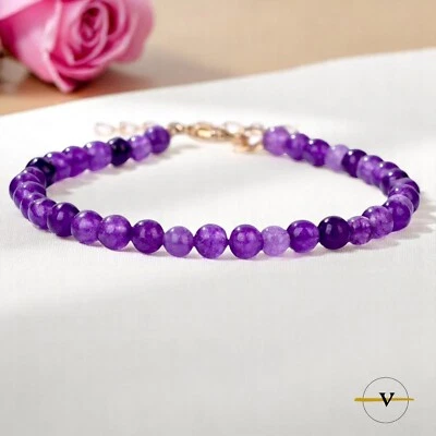 BRACCIALE DONNA UOMO PERLE PIETRE DURE NATURALI AMETISTA DI COLORE VIOLA - Immagine 1 di 2