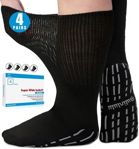 Extra Width Diabetic Socks Men Women-4 Pairs Wide Edema Sock for Swollen Feet - Picture 1 of 7
