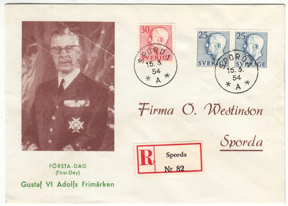 King Gustaf VI Adolf Sweden FDC Cover March 15 1954 - Image 1 of 1