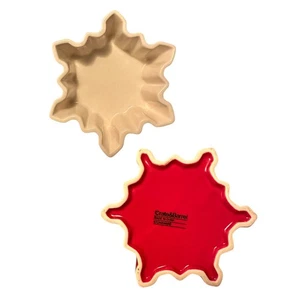 Crate & Barrel pair of red and white ceramic snowflake shaped bowls - Picture 1 of 7
