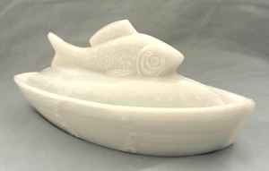 Antq 1880er Thomas Attterbury Milchglas Fisch Boot/Deckel Relish Tablett - Bild 1 von 13