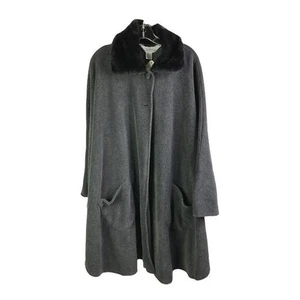 The Vermont Country Store Poncho Womens OS Heather Gray Fleece Faux Fur Collar - Picture 1 of 10