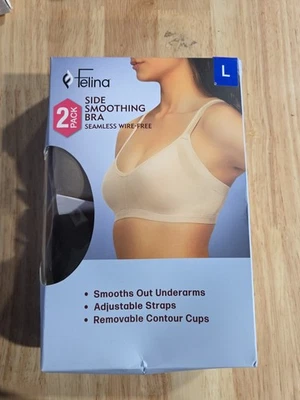 Paquete de 2 sujetadores ajustables sin costuras suavizantes laterales Felina para mujer, beige/negro L Foto 1 de 4