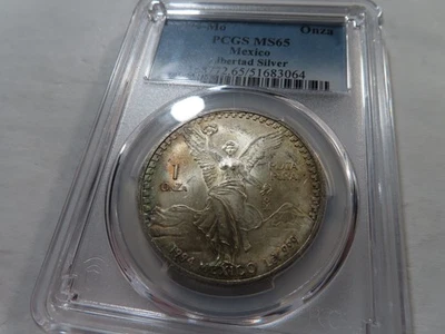 T4 Mexico 1994 Silver Libertad 1 Onza PCGS MS-65 Nice Toning - Image 1 of 2