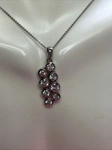 Moissanite Cluster Pendant Platinum Plated Sterling Silver 20” 2.10 Ctw - Picture 1 of 13