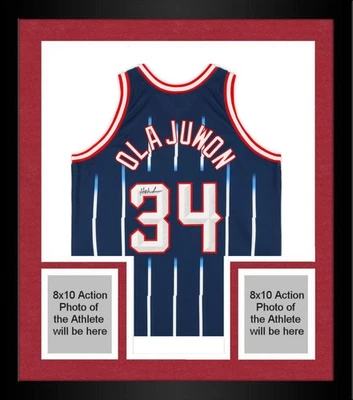Framed Hakeem Olajuwon Rockets Signed Mitchell & Ness 1996-1997 Authentic Jersey - Image 1 of 4