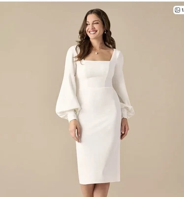 White Bridal Dress Square Neck Bell Sleeves Size 10 - Image 1 of 2