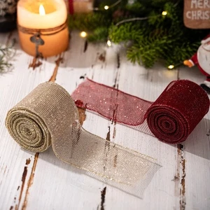 2M Christmas Tree Ribbon Lmitation Linen Fabric Swirl Ribbon Xmas Gift - Picture 1 of 14