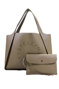 Stella McCartney Womens Grained Vegan Leather Circle Tote Handbag Brown - Picture 1 of 19