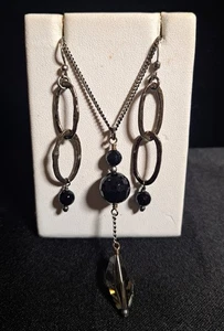 Vintage Italy 925 Sterling Silver Necklace & Earrings Set Black Faceted Beads... - Picture 1 of 8