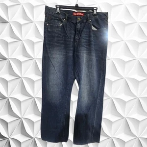 UNIONBAY Jeans Men 36 X 34 Vintage Wide Leg Straight Dark Denim Button Pocket - Picture 1 of 6
