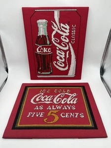 Vintage Coca-Cola Coke Finished Cross Stitch Needlepoint 8x10 Retro Home Decor - Picture 1 of 5