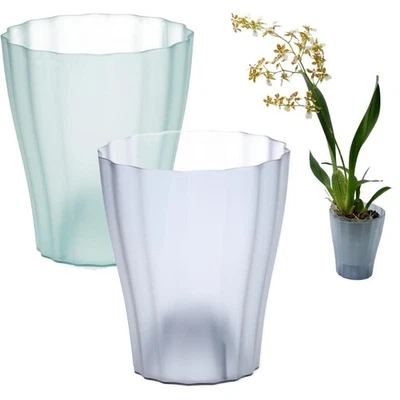 Orchideentopf Blumen Übertopf transparent weiß durchsichtig Kunststoff elegant - Bild 1 von 4