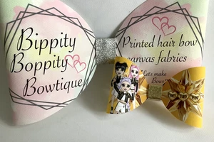 DEMON POP GIRLS 4" GOLDEN PRINTED CANVAS FABRIC BOW LOOPS TO MAKE OWN HAIR BOWS - Picture 1 of 5