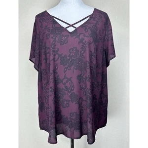 Torrid Plus Size 2 Plum Purple Flor Short Sleeve Pullover Blouse/Top Lightweight - Bild 1 von 11