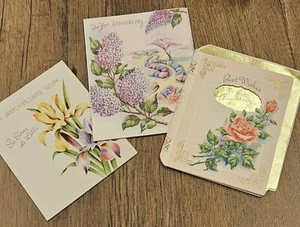 3 Vintage 1950’s Anniversary Gretting Cards Flowers Rose Lilac Spring Ephemera - Picture 1 of 12
