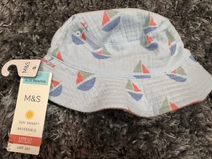 Blue sailboat Sun Protection Bucket Hat Boys Girls baby toddler Cotton Beach Cap - Picture 1 of 3