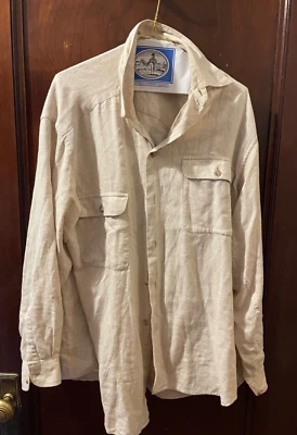 Buff Claiborne Cotton Linen Shirt L 17 33 Barrel Cuffs - Image 1 of 2