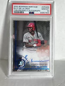 PSA 10 ELLY DE LA CRUZ AUTO 2022 Bowman Heritage Chrome REDS Rookie RC GEM MINT - Picture 1 of 2