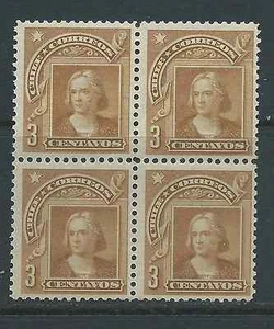 CHILE 1904-09 Peso Bronce 3 cts brown 2 MNH 2 MH block of 4 - Picture 1 of 1