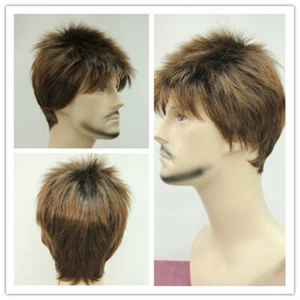 Short Man Wig Brown Golden Men Male Daily Wear Hair Full Wig Men Wigs+Wig Cap - Picture 1 of 1