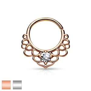 Rose Gold IP CZ Tribal Lotus Filigree Bendable Cartilage Septum Rings - Picture 1 of 3