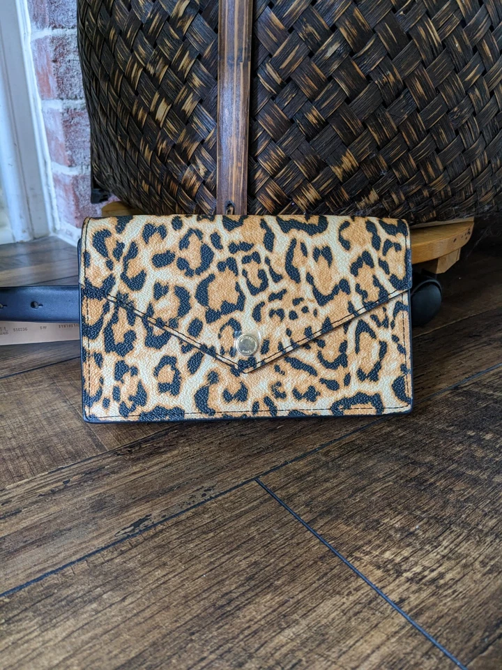 S / M Michael Kors Jet Set Black Faux Leather Leopard Belt Bag Fanny Pack